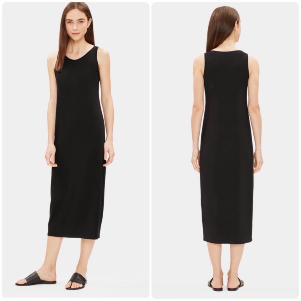 Eileen‎ Fisher System Viscose Jersey Midi Tank Dress Size XS Black LBD